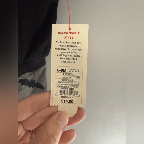 Cat & Jack Baby Halloween Bat Matching Set SZ 6/9 M Long Sleeve Jogger New Fall - Picture 4 of 7